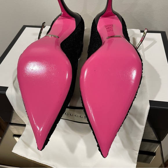 Gucci Black Mary Jane Virginia Lace Pump Sz 38.5 NEW - Picture 7 of 16